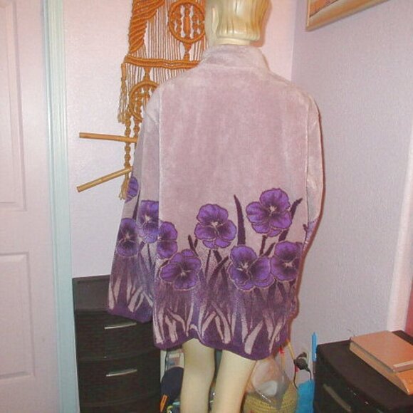 80s Vtg Black Mountain Fleece Coat Size 2X High Pile Violets Full Zip Purple - Picture 8 of 10